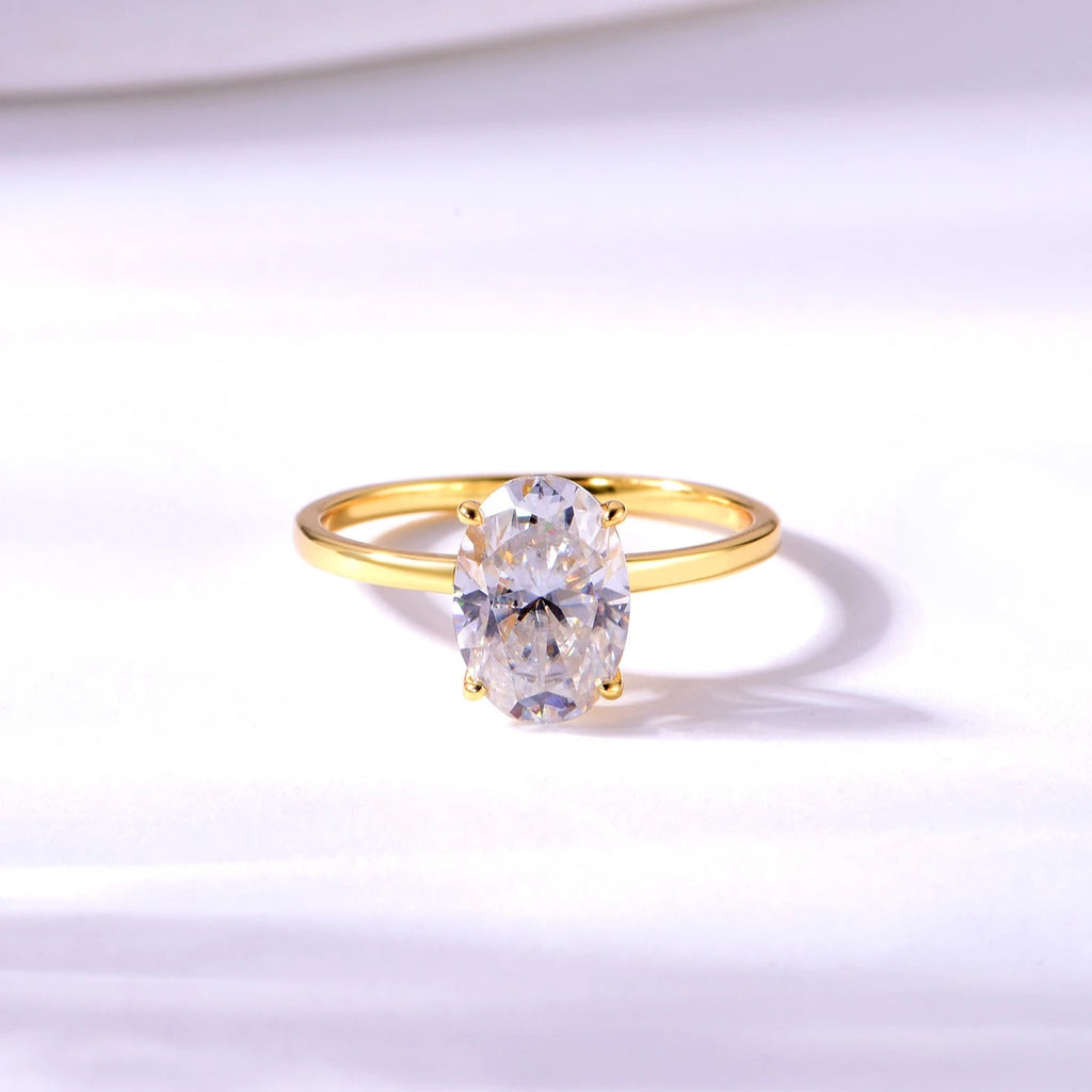 Classic S925 Sterling Silver 2.5CT Oval Moissanite Ring Fine Jewelry Plated with 18k Gold Suitable for Gift Giving Anniversary
